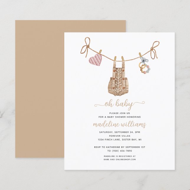 Papier BUDGET BOHO Vêtements de bébé Neutre Oh Baby showe (Devant / Derrière)