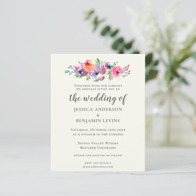 Papier Budget Boho Watercolor Flowers Mariage élégant (Debout devant)