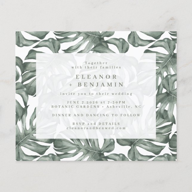 Papier Budget Boho Watercolor Monstera Wedding Invitation (Devant)
