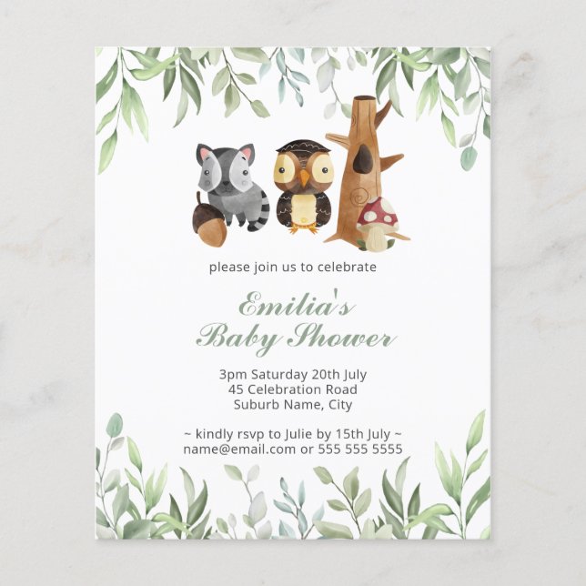 Papier Budget Bois Animaux Baby shower de verdure (Devant)