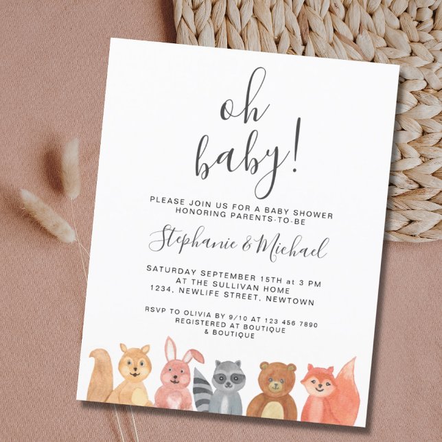 Papier Budget Bois Animaux Couples Baby shower Invitation (Créateur téléchargé)
