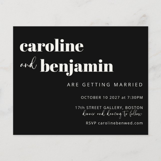 Papier Budget Bold Black White Chic Modern Wedding Invita (Devant)