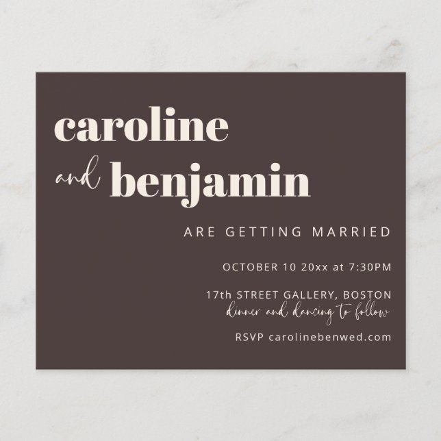 Papier Budget Bold Warm Brown Chic Modern Wedding Invite (Devant)