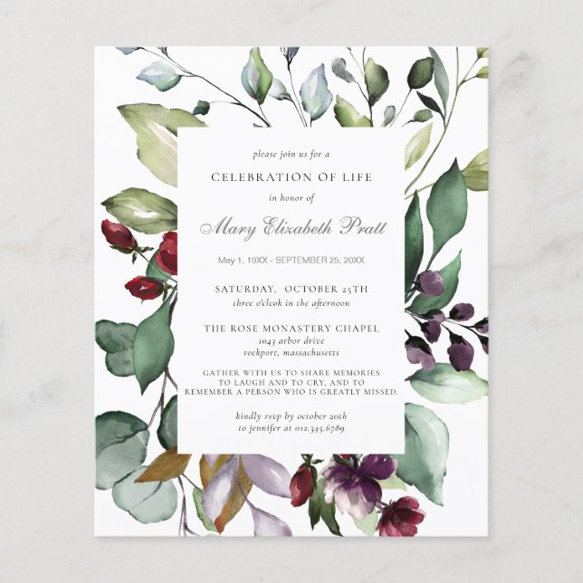 Papier Budget Botanical Celebration of Life Invitation (Devant)