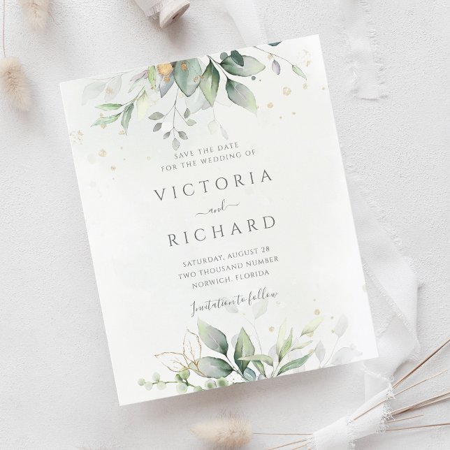 Papier Budget Botanical Gold Green Enregistrer La Date (Créateur téléchargé)