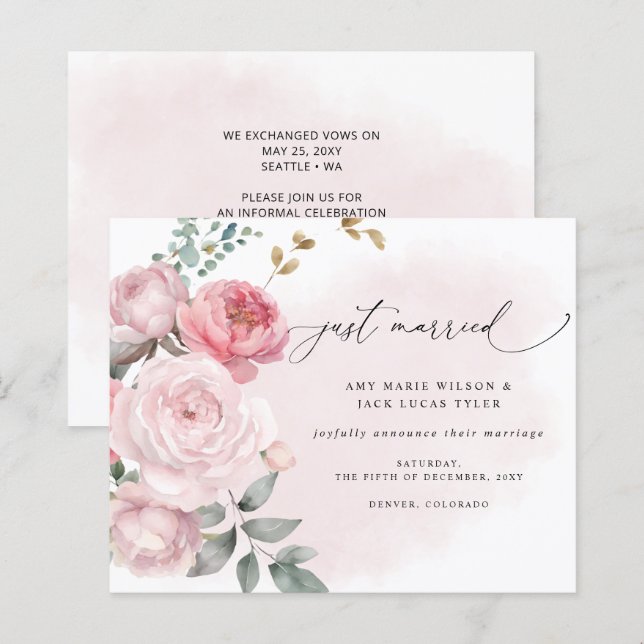 Papier Budget Botanique Blush Floral Mariage Faire-part (Devant / Derrière)