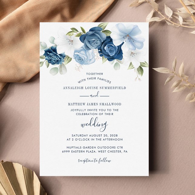 Papier Budget Botanique Dusty Blue Floral Wedding Invitat (Créateur téléchargé)