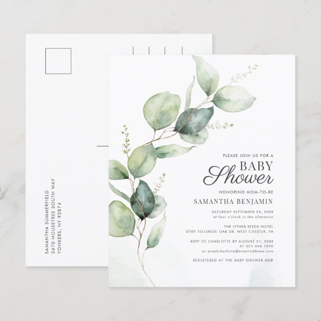 Papier Budget Botanique Eucalyptus Baby shower vert (Devant / Derrière)