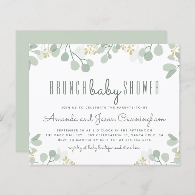 Papier Budget Botanique Eucalyptus Brunch Baby shower (Devant / Derrière)