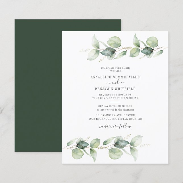 Papier Budget Botanique Eucalyptus Faire-part de mariage (Devant / Derrière)