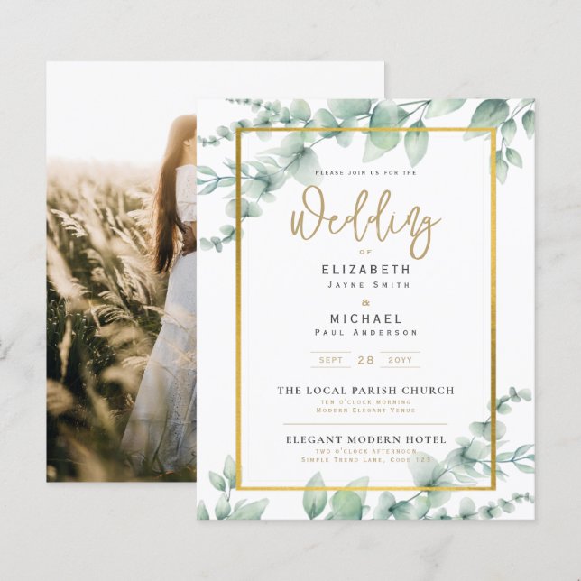 Papier Budget Botanique Eucalyptus Mariage INVITE (Devant / Derrière)