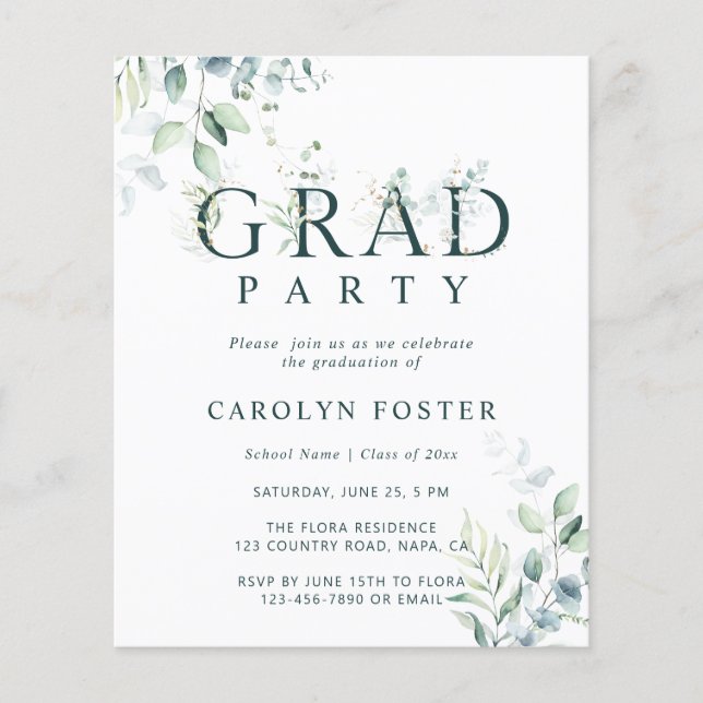 Papier Budget Botanique Graduation Party Photo Invitation (Devant)