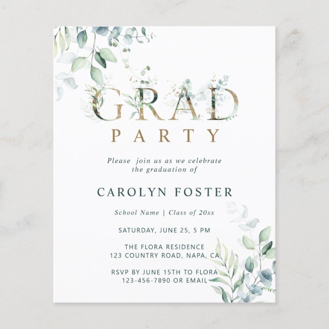 Papier Budget Botanique Graduation Party Photo Invitation (Devant)