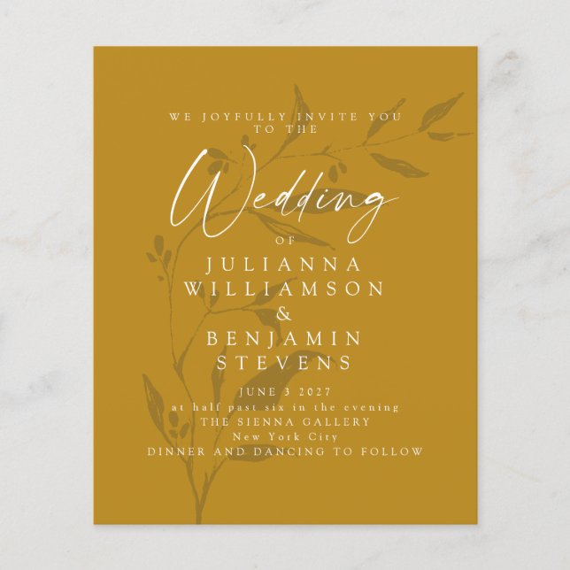 Papier Budget Botanique Mustard Boho Invitation de mariag (Devant)