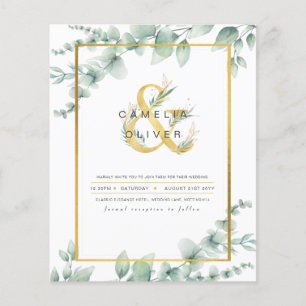 Papier Budget Botanique Verdure Or Mariage Invitations