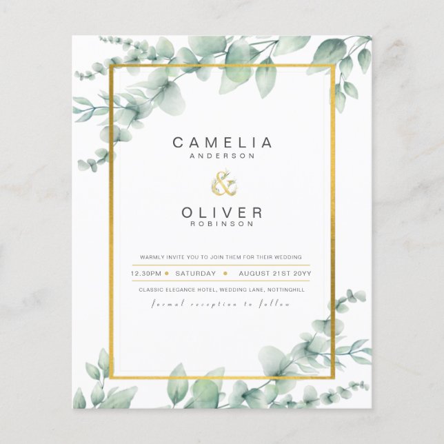 Papier Budget Botanique Verdure Or Mariage Invitations (Devant)