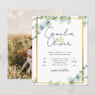Papier Budget Botanique Verdure Or Mariage Invitations