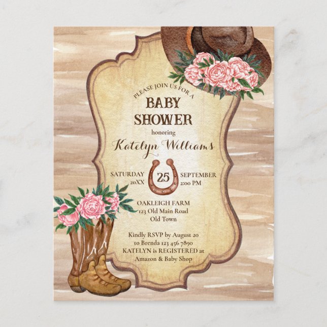 Papier Budget Bottes rustiques de cow-boy sentis casquett (Devant)