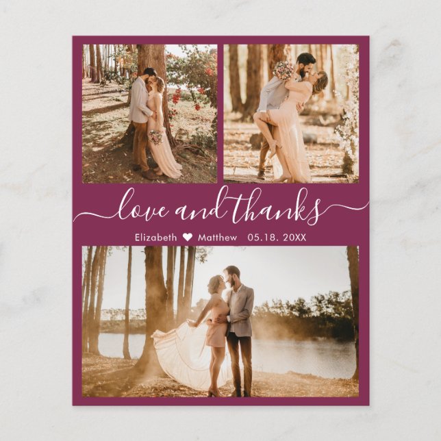 Papier Budget Bourgogne 3 Photo Collage Mariage Merci (Devant)