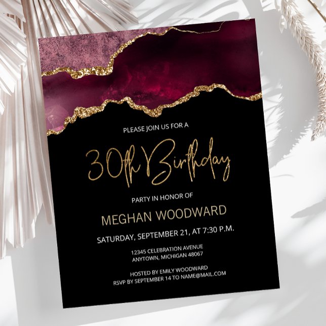 Papier Budget Bourgogne Agate 30e anniversaire Invitation (Créateur téléchargé)
