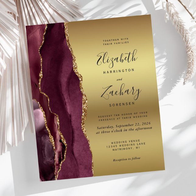 Papier Budget Bourgogne Agate Gold Wedding Invitation (Créateur téléchargé)
