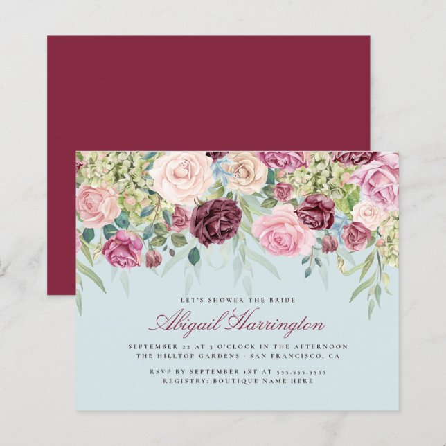 Papier Budget Bourgogne Aquarelle Fête des mariées Floral (Devant / Derrière)