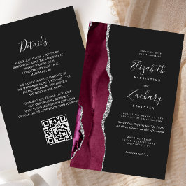 Papier Budget Bourgogne Argent Agate Dark QR Code Mariage