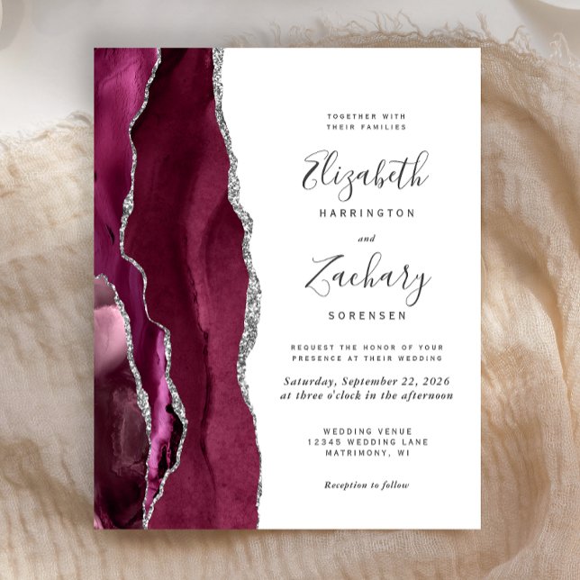 Papier Budget Bourgogne Argent Agate Mariage Invitation (Créateur téléchargé)