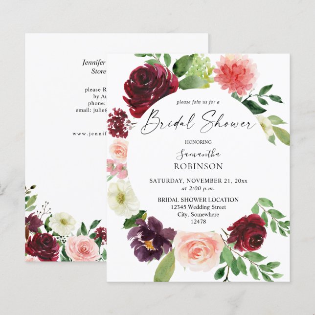 Papier Budget Bourgogne Blush Pink 4 Fête des mariées Flo (Devant / Derrière)