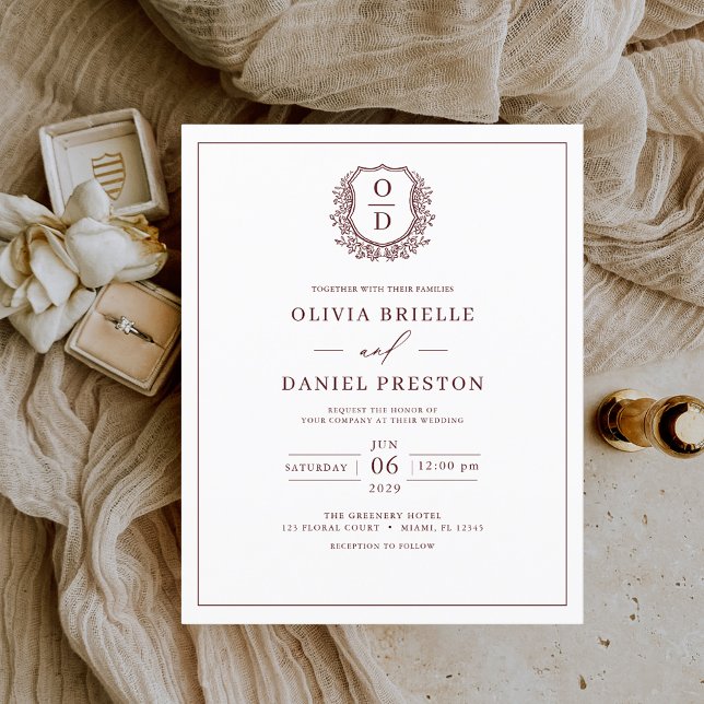 Papier Budget Bourgogne Élégante Faire-part de mariage de (Créateur téléchargé)