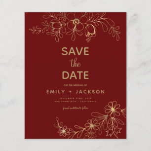 Papier Budget Bourgogne Enregistrer la date Floral Gold F