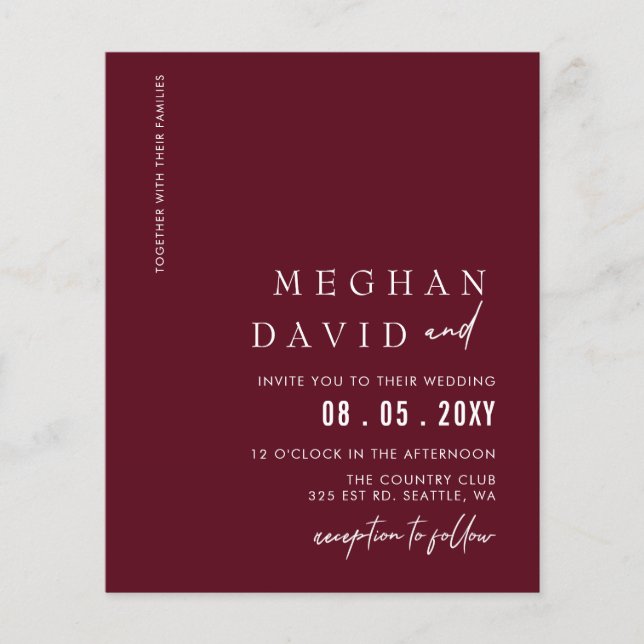 Papier Budget Bourgogne Faire-part de mariage moderne (Devant)