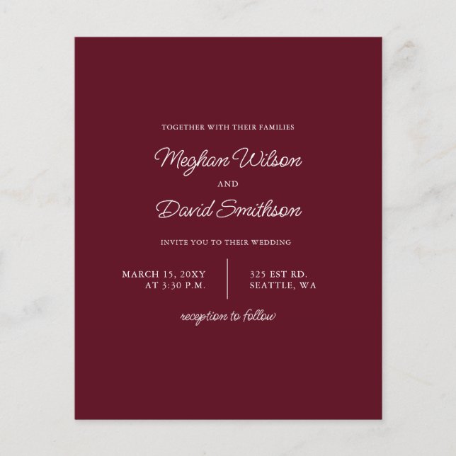 Papier Budget Bourgogne Faire-part de mariage moderne (Devant)