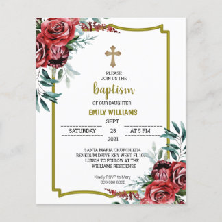 Papier Budget Bourgogne Floral Baptême Invitation