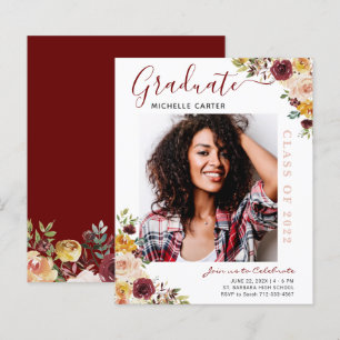 Papier Budget Bourgogne Floral Graduation Faire-part