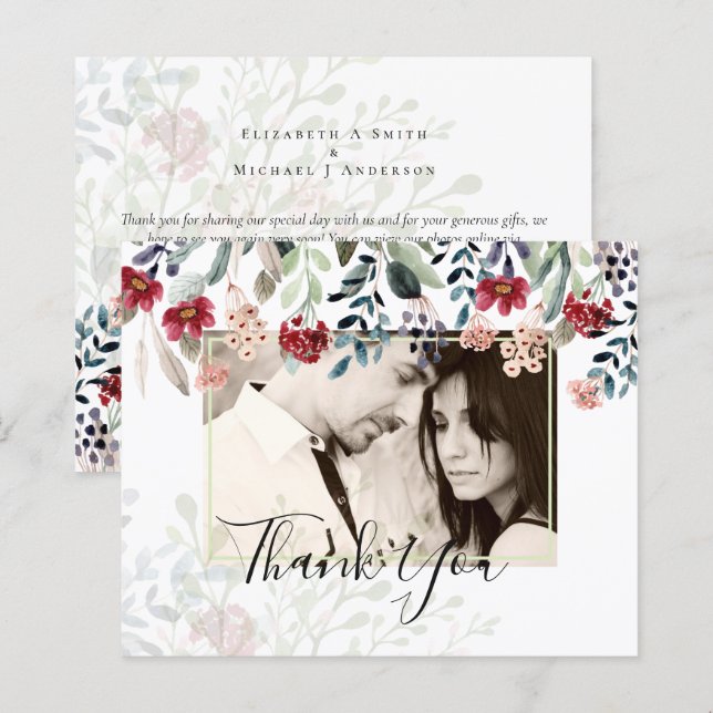 Papier BUDGET Bourgogne Floral Photo Collage Merci (Devant / Derrière)