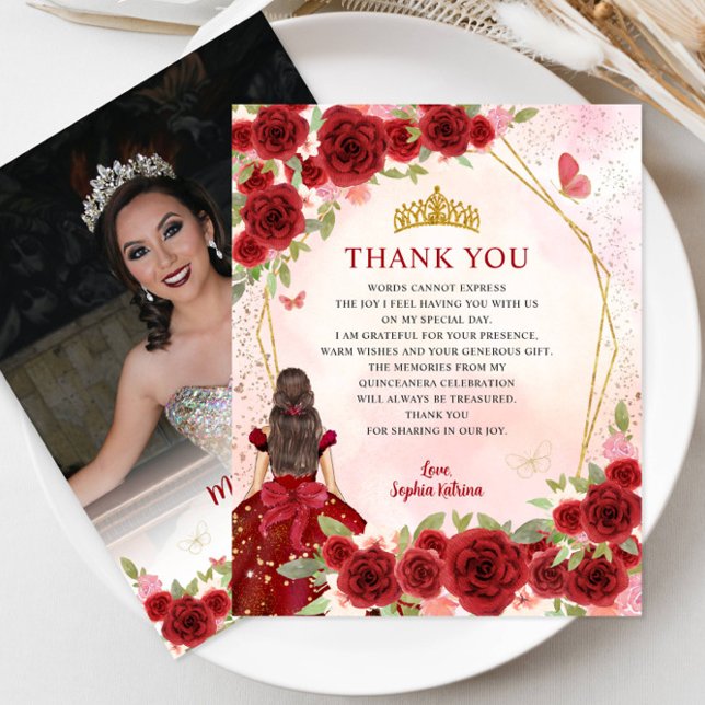 Papier Budget Bourgogne Floral Quinceañera Merci photo (Créateur téléchargé)