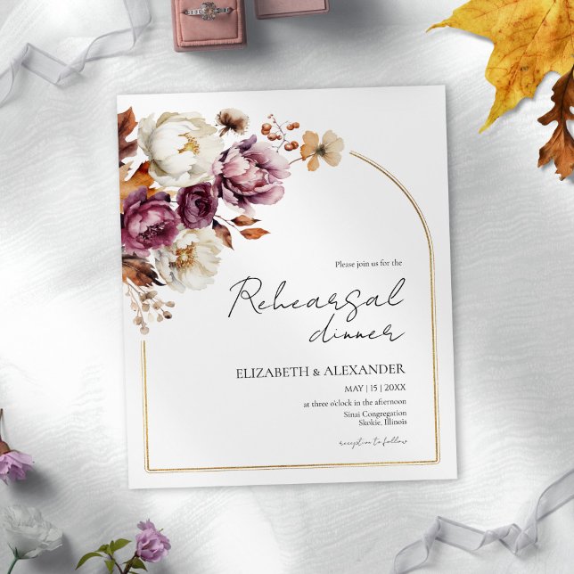 Papier Budget Bourgogne Floral Rehearer Dîner Invitation (Créateur téléchargé)