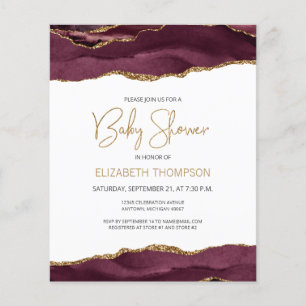 Papier Budget Bourgogne Gold Agate Baby shower Invitation