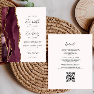 Papier Budget Bourgogne Gold Agate Blush QR Code Mariage