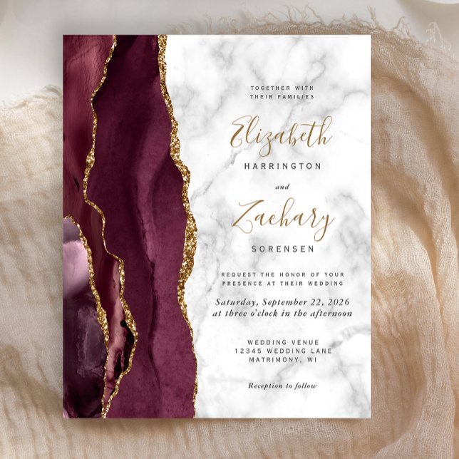 Papier Budget Bourgogne Gold Agate Marbre Mariage Invitat (Créateur téléchargé)