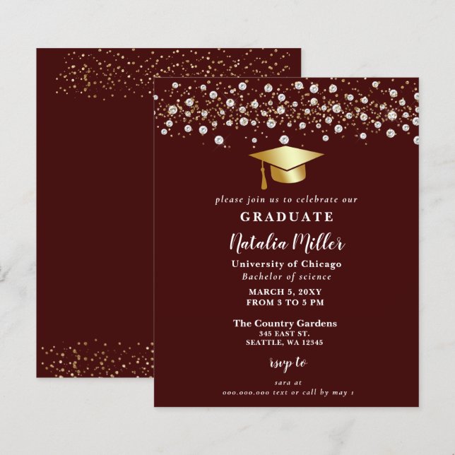 Papier Budget Bourgogne Gold Casquette Invitation de grad (Devant / Derrière)