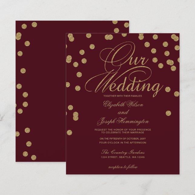 Papier Budget Bourgogne Gold Confetti Faire-part de maria (Devant / Derrière)
