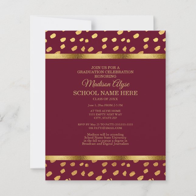 Papier BUDGET Bourgogne Gold Graduation Party Invitation (Devant)