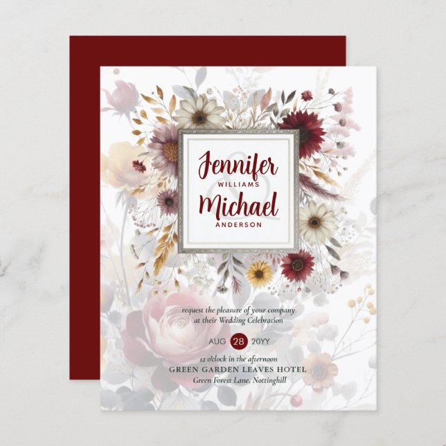 Papier BUDGET Bourgogne jaune Floral (Devant / Derrière)