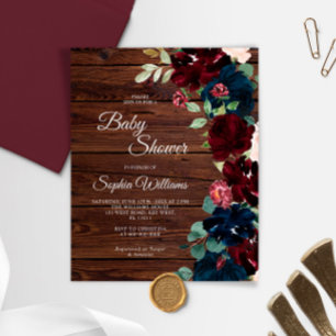Papier Budget Bourgogne & Marine Baby shower de bois Invi