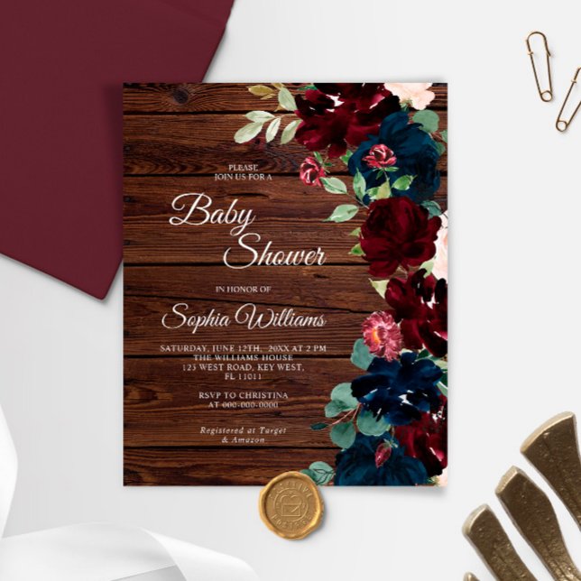 Papier Budget Bourgogne & Marine Baby shower de bois Invi (Créateur téléchargé)