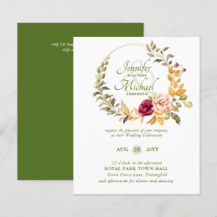 Papier BUDGET Bourgogne Pêcher Floral Invitations de mari