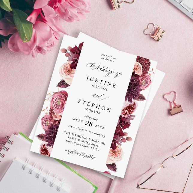 Papier Budget Bourgogne & rose Floral 8B Mariage (Créateur téléchargé)