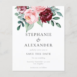 Papier Budget Bourgogne Rose Floral Enregistrer la Date